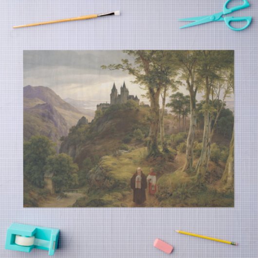 Duits romantisch landschap met kloostercomplex tissuepapier (Craft)