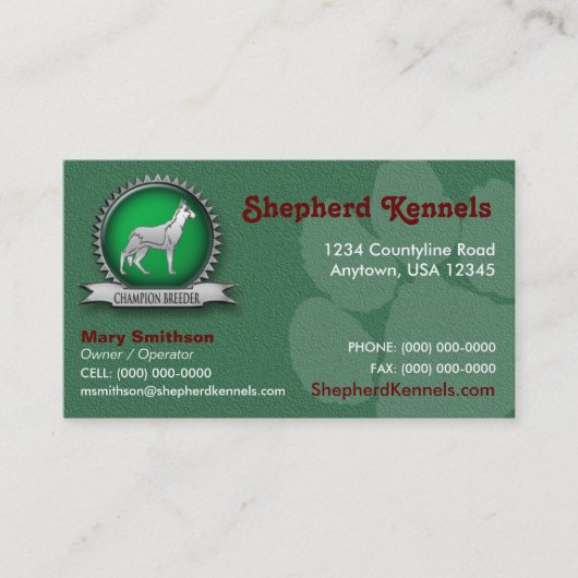 Duits Shepherd Breeder / Visitekaartje van Kennel (Voorkant)