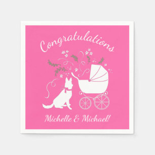 Duits Shepherd Dog Baby shower Pink Girl Servet