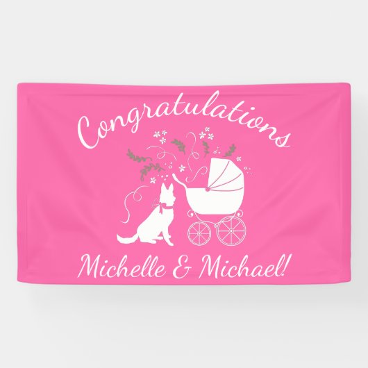 Duits Shepherd Dog Baby shower Pink Girl Spandoek (Horizontaal)