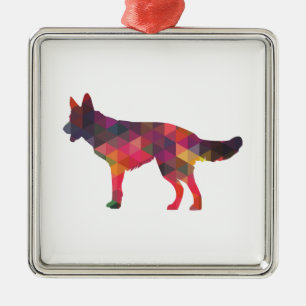 Duits Shepherd Dog Geometric Pattern Silhouette M Metalen Ornament