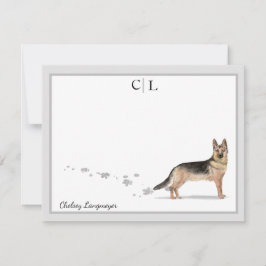 Duits Shepherd Dog Gray Border Monogram & Name Notitiekaartje