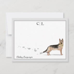 Duits Shepherd Dog Gray Border Monogram & Name Notitiekaartje