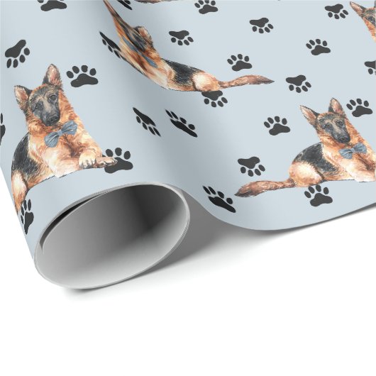 Duits Shepherd Dog Paw-printpatroon op zilver Cadeaupapier (Rol Hoek)