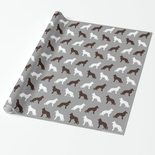 Duits Shepherd Dog Silhouettes Pattern Cadeaupapier (Uitgerold)