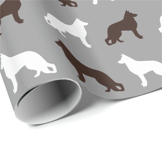Duits Shepherd Dog Silhouettes Pattern Cadeaupapier (Rol Hoek)