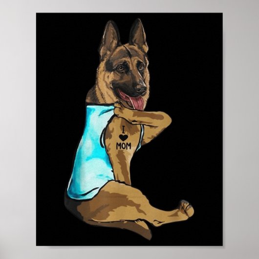 Duits Shepherd Dog Tattoo I Love Mam Moederdag Poster (Voorkant)