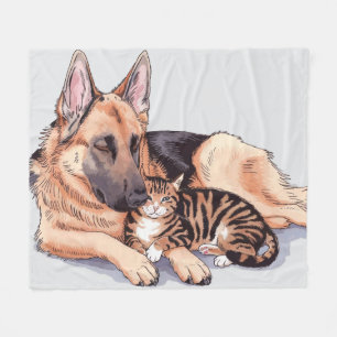 Duits Shepherd Hond Kat Fleece Deken Liefde Knuffe