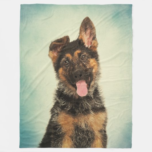Duits Shepherd Puppy Portret Fleece Deken (Voorkant)