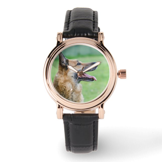 Duits Shepherd Side Portret Horloge (Voorkant)