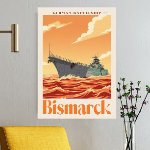 Duits Slagschip Bismarck - Oude Marineposter Poster