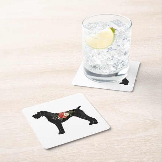 Duits Wirehaire Pointer Boho Floral Silhouette Kartonnen Onderzetters (Insitu)