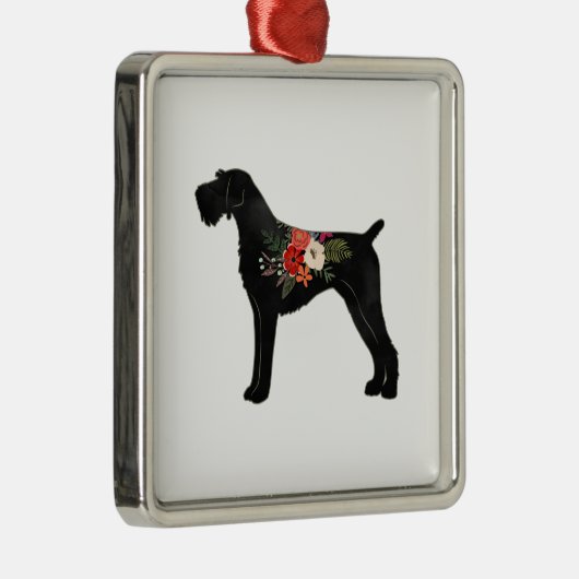 Duits Wirehaire Pointer Boho Floral Silhouette Metalen Ornament (Rechts)