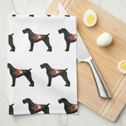 Duits Wirehaire Pointer Boho Floral Silhouette Theedoek (Quarter Fold)