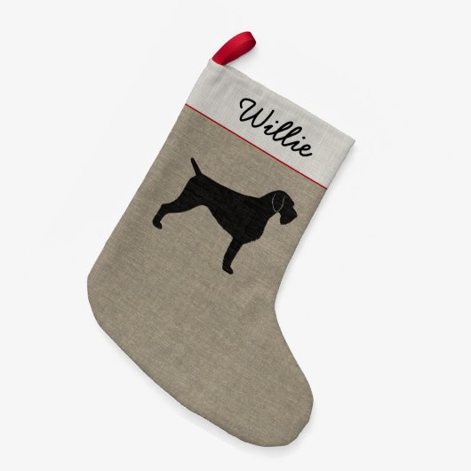Duits Wirehaire Pointer Dog Silhouette Holiday Kleine Kerstsok (Voorkant (Hangend))