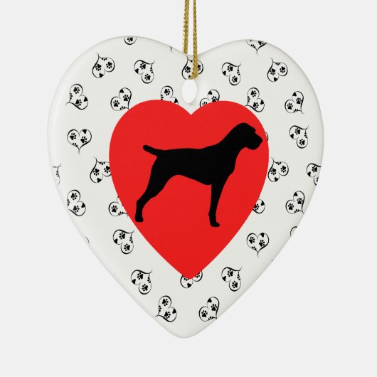 Duits Wirehaire Pointer Silhouette met hart Keramisch Ornament (Rechts)