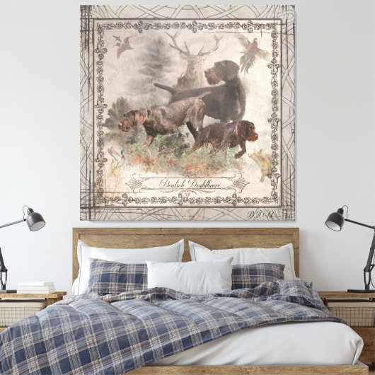 Duits Wirehaire Pointer Tapestry Faux Canvas Pr Afdruk (Insitu (Slaapkamer))