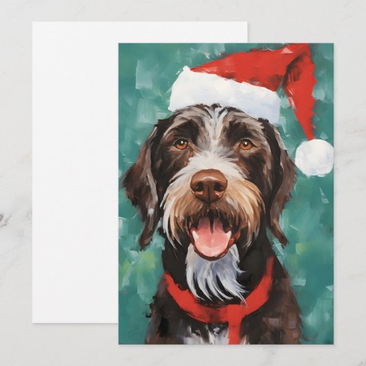 Duits-Wirehaired-Pointer Kerstborstel schilderen Feestdagenkaart (Voorkant / Achterkant)
