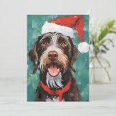 Duits-Wirehaired-Pointer Kerstborstel schilderen Feestdagenkaart (Staand voorkant)