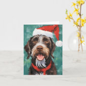 Duits-Wirehaired-Pointer Kerstborstel schilderen Kaart (Gele Bloem)