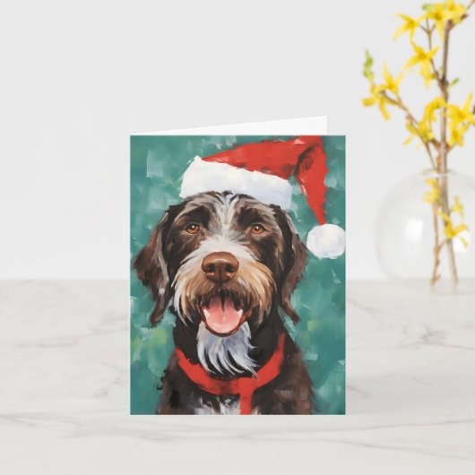 Duits-Wirehaired-Pointer Kerstborstel schilderen Kaart (Gele Bloem)