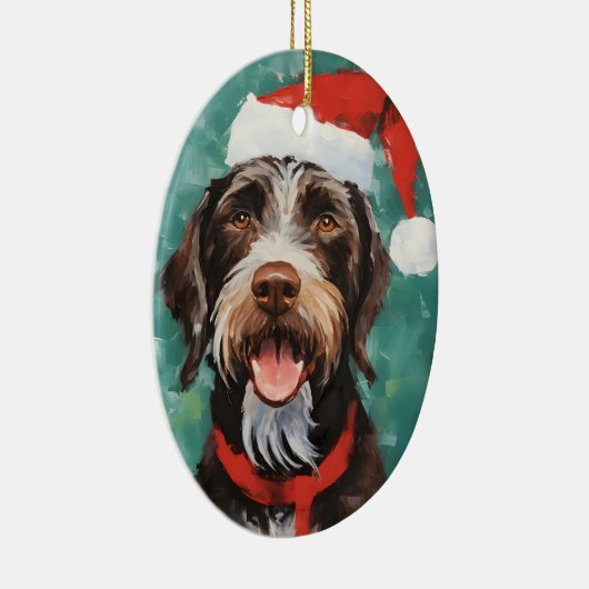 Duits-Wirehaired-Pointer Kerstborstel schilderen Keramisch Ornament (Rechts)