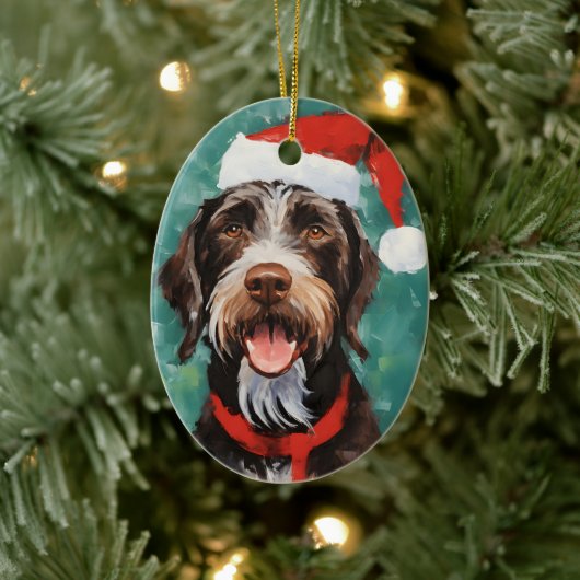 Duits-Wirehaired-Pointer Kerstborstel schilderen Keramisch Ornament (Boom)