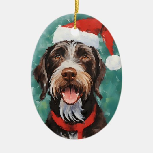 Duits-Wirehaired-Pointer Kerstborstel schilderen Keramisch Ornament (Voorkant)