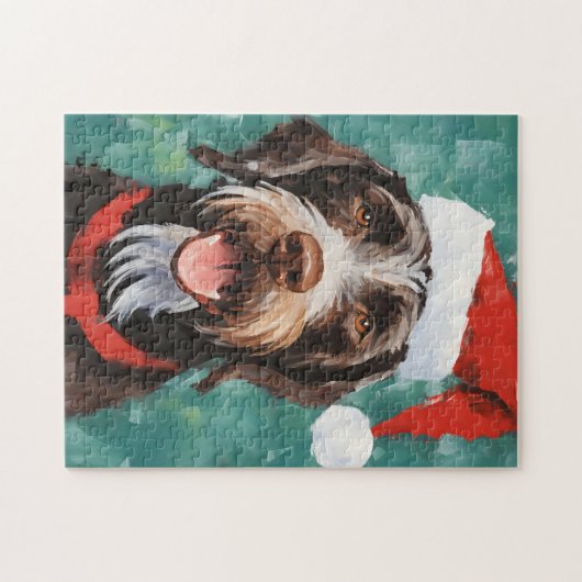 Duits-Wirehaired-Pointer Kerstborstel schilderen Legpuzzel (Horizontaal)