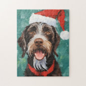Duits-Wirehaired-Pointer Kerstborstel schilderen Legpuzzel (Verticaal)