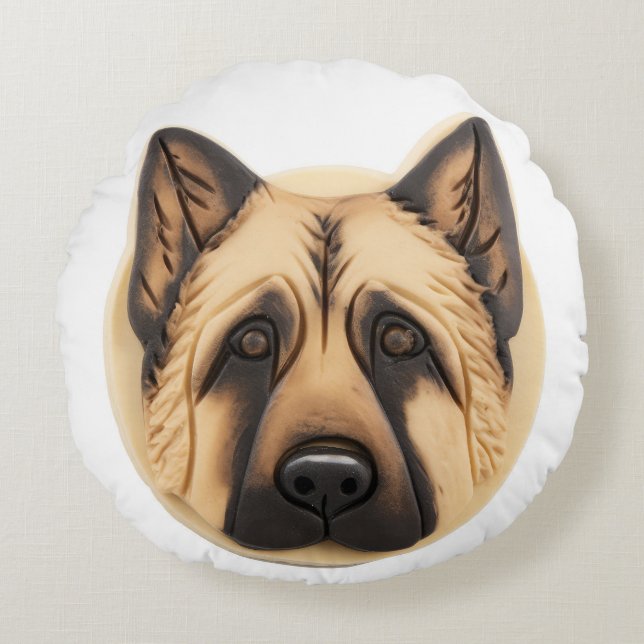 Duitsche Herder 3D Geïnspireerd Rond Kussen (Voorkant)