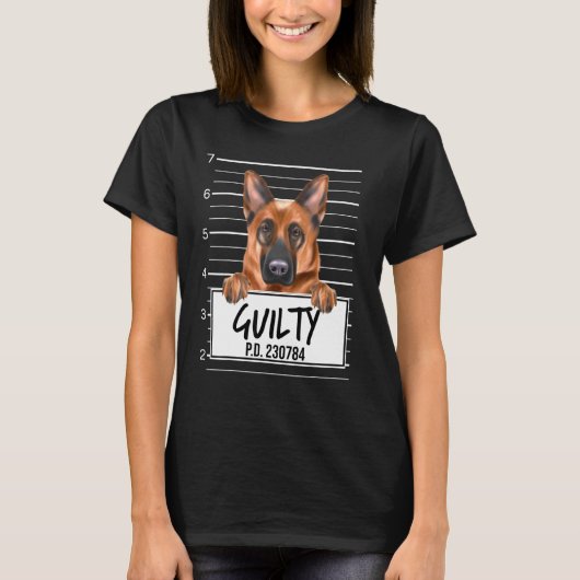 Duitsche Herder Mugshot Schuldig Hond T-shirt (Voorkant)