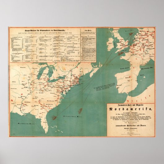  Duitse Amerikaanse immigratiekaart (1853) Poster (Voorkant)