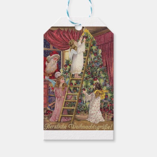  Duitse Angels Kerst Victoriaans Kunst Cadeaulabel (Voorkant)