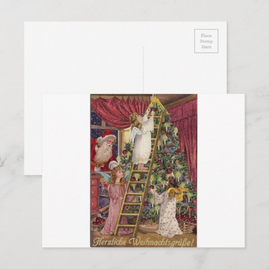  Duitse Angels Kerst Victoriaans Kunst Feestdagenkaart (Voorkant / Achterkant)