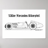 Duitse Auto-Union 1939 Silver Arrow Blauwdruk Poster (Voorkant)