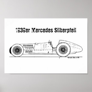 Duitse Auto-Union 1939 Silver Arrow Blauwdruk Poster