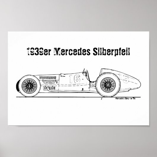 Duitse Auto-Union 1939 Silver Arrow Blauwdruk Poster (Voorkant)