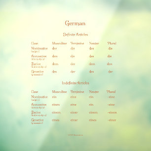 Duitse bepaalde en onbepaalde lidwoorden grammatic raamsticker