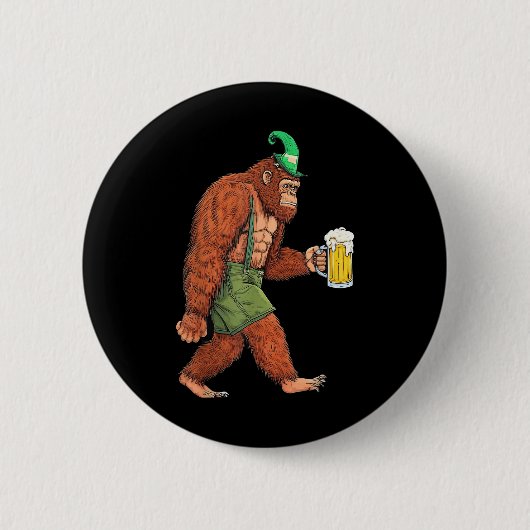Duitse Bigfoot Sasquatch Beer Lederhose Funny _2 Ronde Button 5,7 Cm (Voorkant)