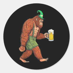 Duitse Bigfoot Sasquatch Beer Lederhose Funny _2 Ronde Sticker