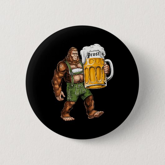 Duitse Bigfoot Sasquatch Lederhose Grappig Ronde Button 5,7 Cm (Voorkant)