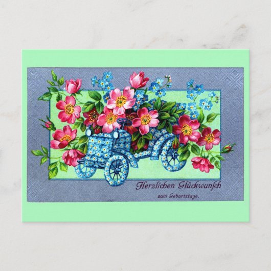 Duitse bloemenauto Happy Birthday Briefkaart (Voorkant)