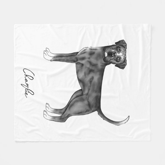 Duitse boxer Dog in zwart-wit en op maat Fleece Deken (Voorkant (Horizontaal))