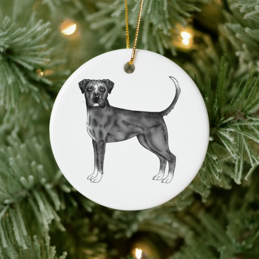 Duitse boxer Dog in zwart-wit en op maat Keramisch Ornament (Boom)