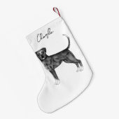 Duitse boxer Dog in zwart-wit en op maat Kleine Kerstsok (Achterkant (Hangend))