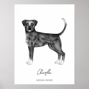 Duitse boxer Dog in zwart-wit en op maat Poster
