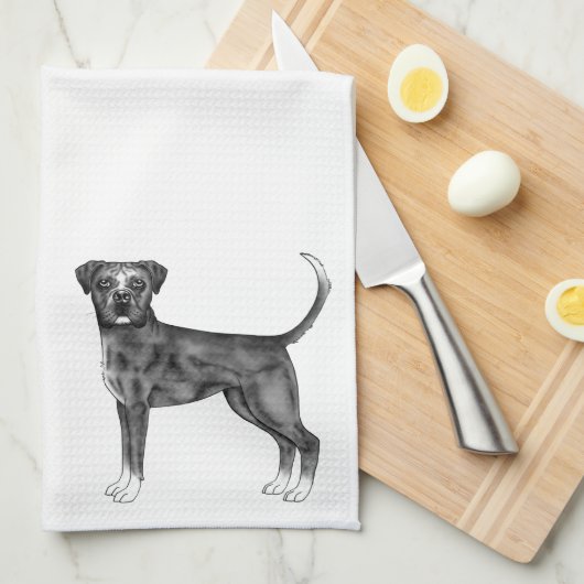 Duitse boxer Dog in zwart-wit en op maat Theedoek (Quarter Fold)