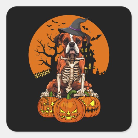 Duitse Boxer Hond Halloween Vierkante Sticker (Voorkant)