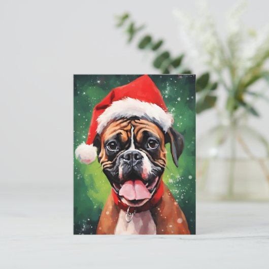 Duitse Boxer Kerstborstel schilderen kunstwerk Briefkaart (Staand voorkant)